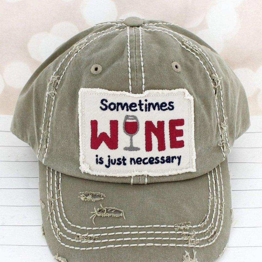 NWT Distressed Sometimes Wine Necessary Cap - Picture 1 of 3